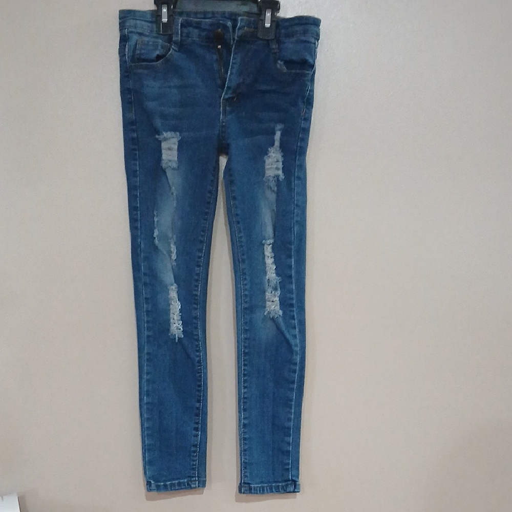 Slim Fit Distressed Blue Jeans